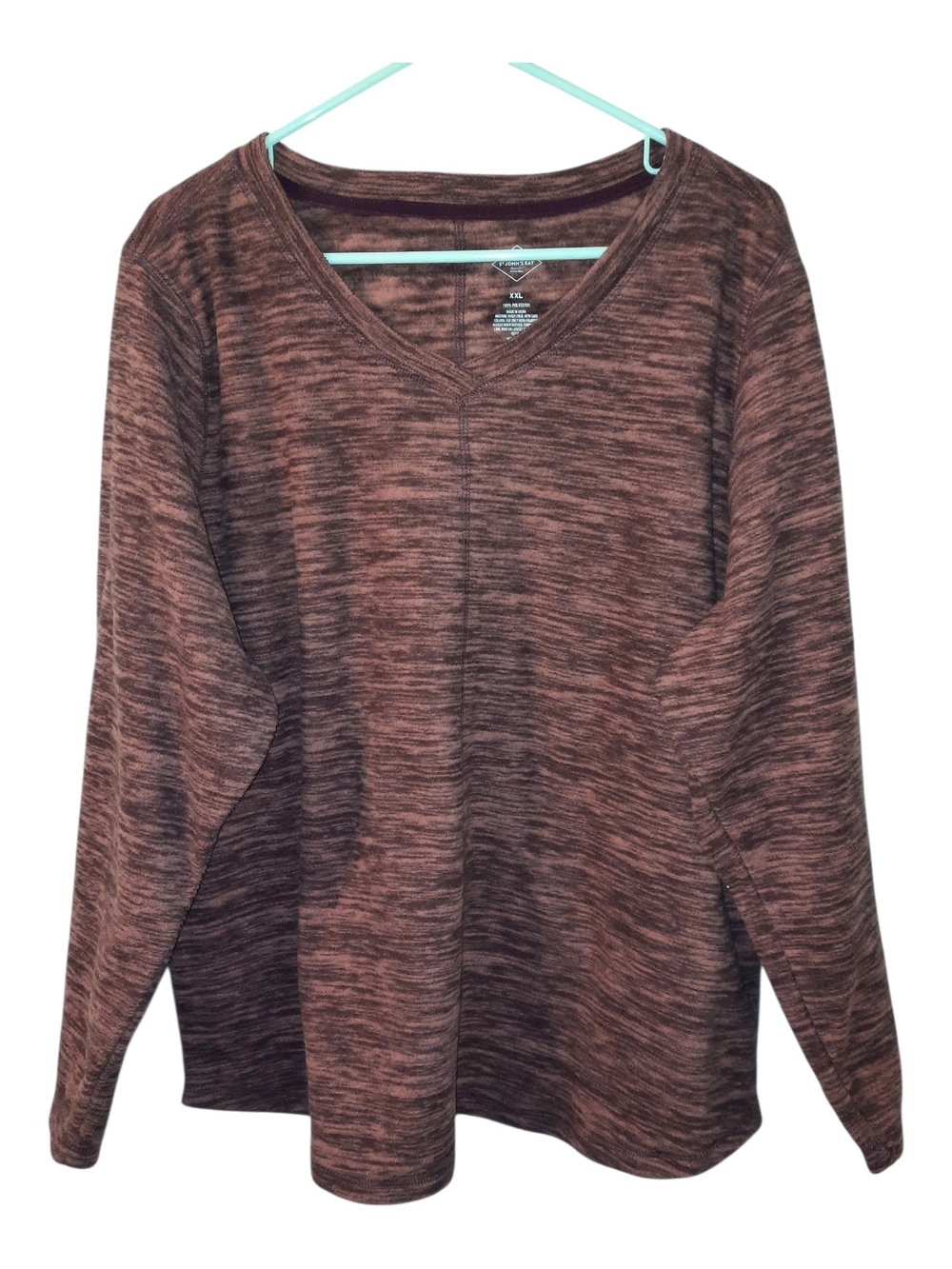 St. John’s Bay Women’s XXL V‑Neck Fleece Pullover Marled Brown